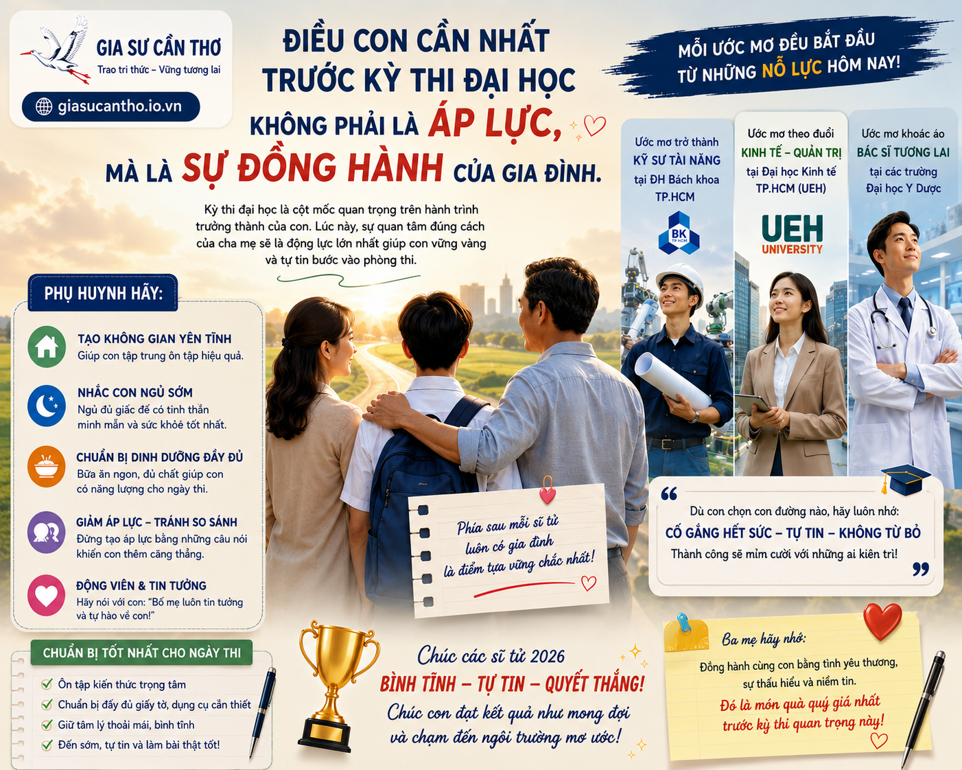 Phụ huynh đồng hành cùng con trong kỳ thi đại học 2026 – Gia Sư Cần Thơ